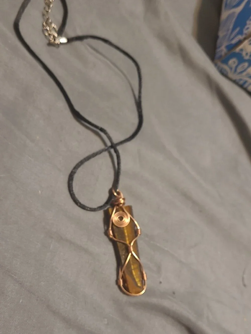 Wire-Wrapped Tiger's Eye Pendant Necklace - Copper Wire